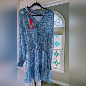 Lilly Pulitzer Size 14 NWT Lunar Blue Floral Tie-Neck Long Sleeve Dress